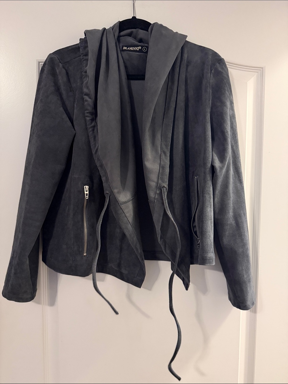 Blank NYC Women’s Grey Hoode Faux Suede Moto Jacket Size Large